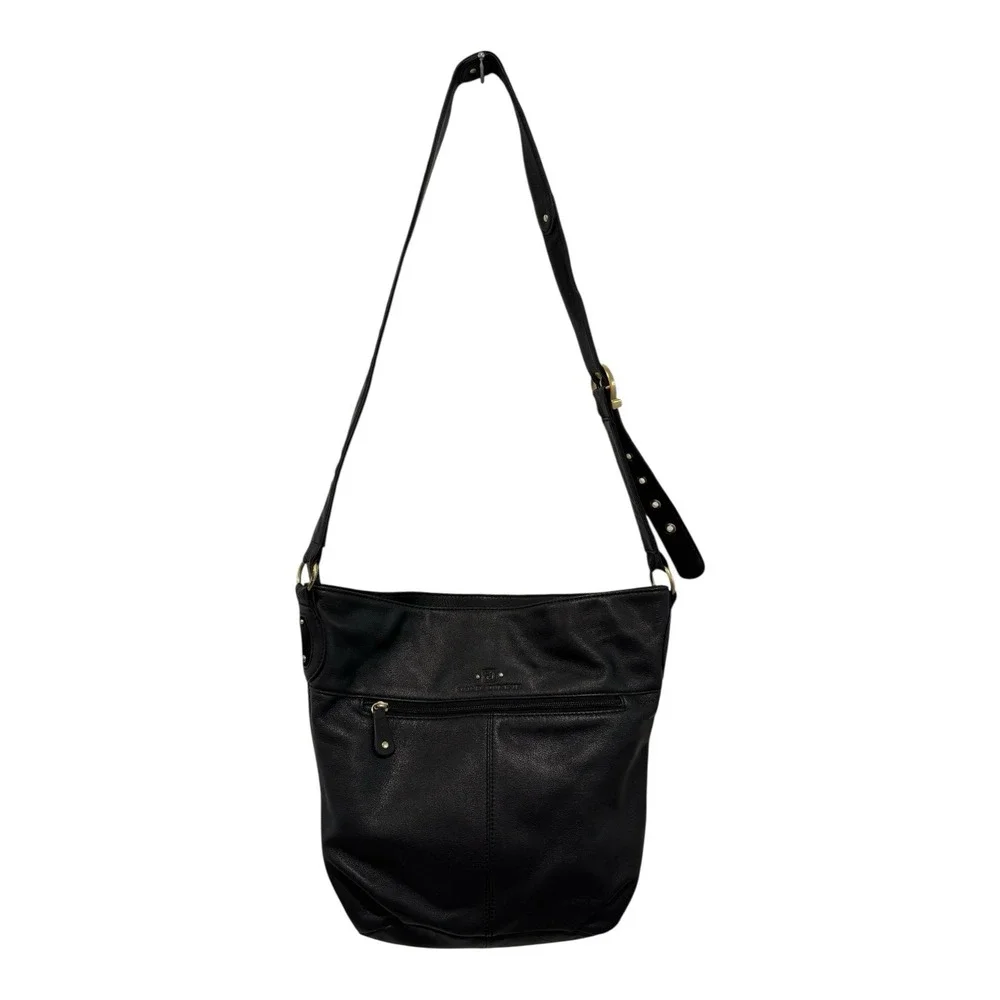 Stone Mountain Hampton‎ Shoulder Crossbody Bag Black Leather Zip Adj Stap Clean
